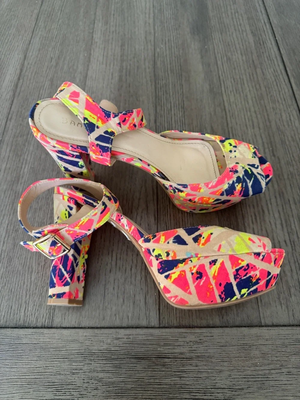 BAMBOO Neon Splatter Platform Sandals - Pink, Navy, Yellow, Cream - Picture 9 of 9